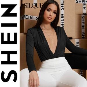 SHEIN 🖤 Black Deep V-Neck Bodysuit